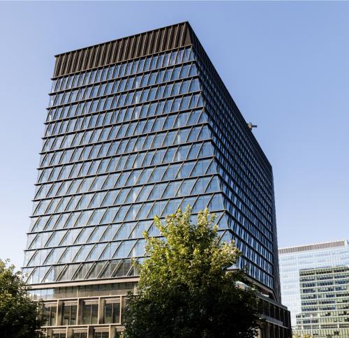 Street view looking up at One Boston Wharf Road.