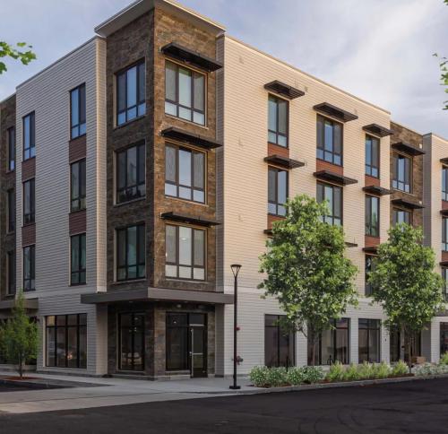 Facade of the Residences at the Charles apartments.