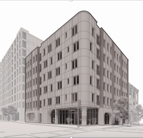 Architectural rendering of the proposed 144 Market Street mixed-used residential building in Lynn, Massachusetts
