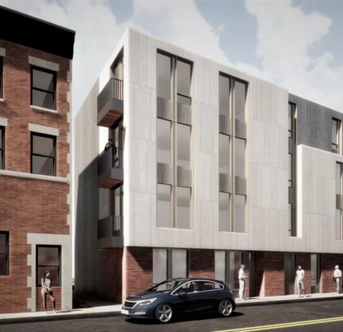 Rendering of one of the 3 proposed Welcome Home Harvard St buildings.