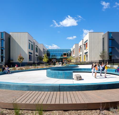 Courtyard view of the John Lewis Elementary School.