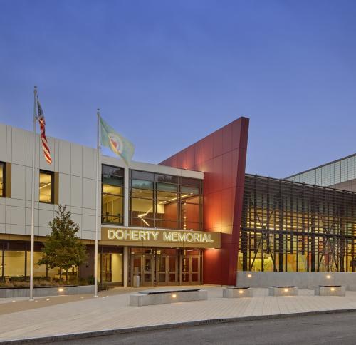 Front facing view of the completed school.