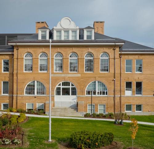 View of front facade of Emery Grover renovation.