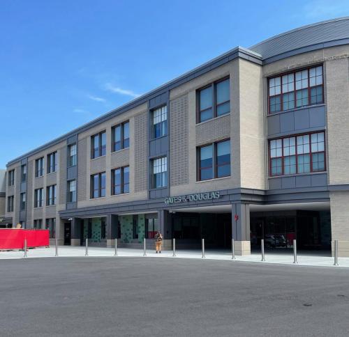  Exterior view of the Douglas & Gates Elementary School entrance in Acton, MA.