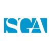 SGA logo featuring the letters cut into a blue rectangle
